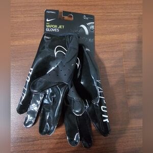 Nike Black Gloss Vapor Jet Football Gloves with White Accents